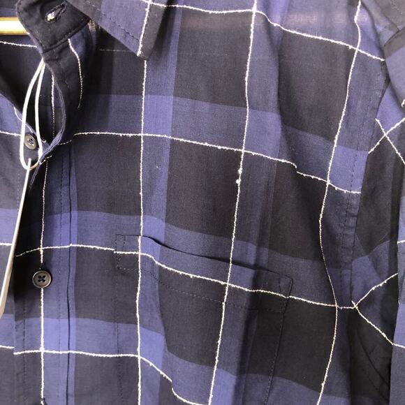 Frame Windowpane Plaid Classic Fit Button-Up Shirt in Navy Multi Size S - Picture 4 of 8